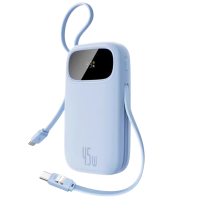 Power Bank Baseus PD 45W 20000 mAh з вбудованим кабелем USB-C / Lightning, швидка зарядка Blue