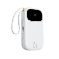 Power Bank Baseus PD 45W 20000 mAh з вбудованим кабелем USB-C / Lightning, швидка зарядка White