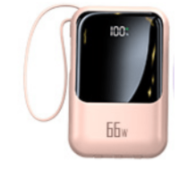Power Bank HY467 20000 mAh 22.5W з дисплеєм та 4 вбудованими кабелями (Type-C, Lightning, Micro-USB), швидка зарядка Pink