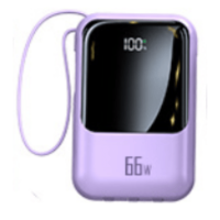 Power Bank HY467 20000 mAh 22.5W з дисплеєм та 4 вбудованими кабелями (Type-C, Lightning, Micro-USB), швидка зарядка Violet