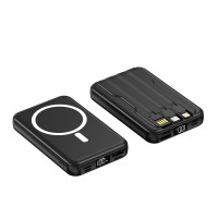 Повербанк MagSafe 10000 мА·ч LX-DX126 с магнитной беспроводной зарядкой, LED дисплеем и встроенными кабелями (Lightning/Type-C/USB) черный