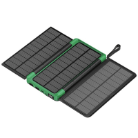 Зовнішній акумулятор Power Bank 30000 mAh Solar Wireless, складаний, бездротова зарядка, 4 порти, LED дисплей, чорний