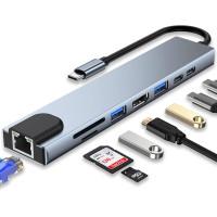 Багатофункціональний Type-C  Хаб 8-в-1 з HDMI 4K, Ethernet, PD 100 Вт, кардрідером та USB портами